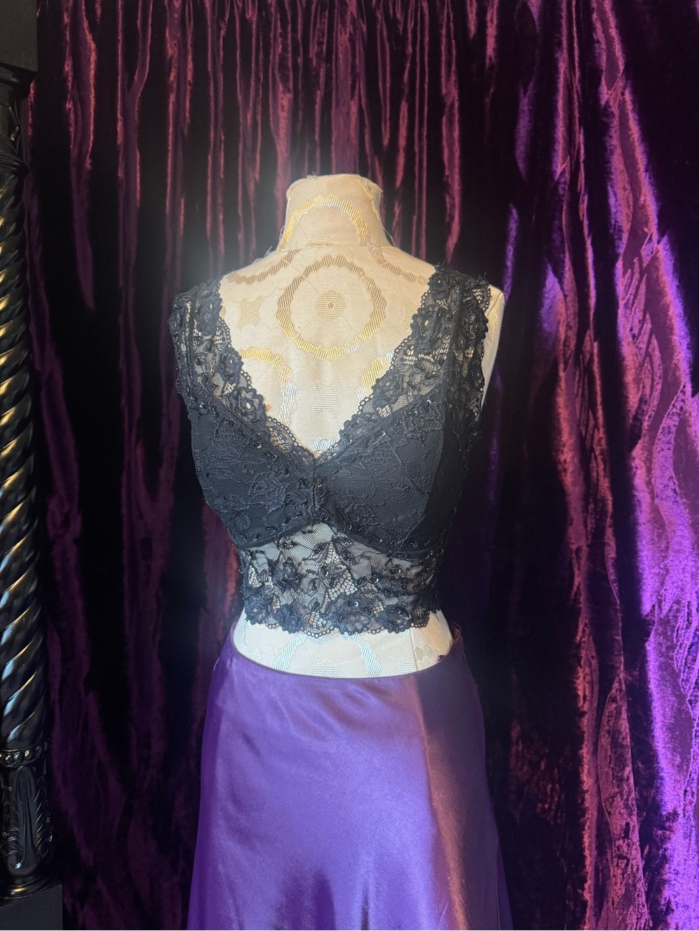 Black Beaded Lace Corset Style Top
